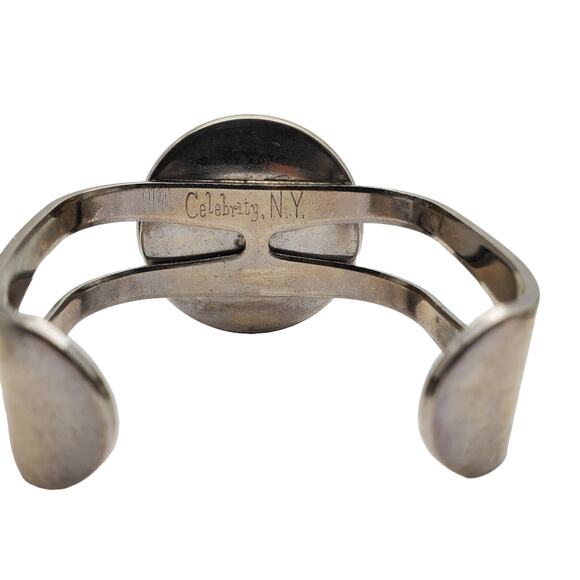 Retro Celebrity Faux Orange Stone Cuff Silver Tone Bangle Modernist Bracelet Vtg - Picture 8 of 8